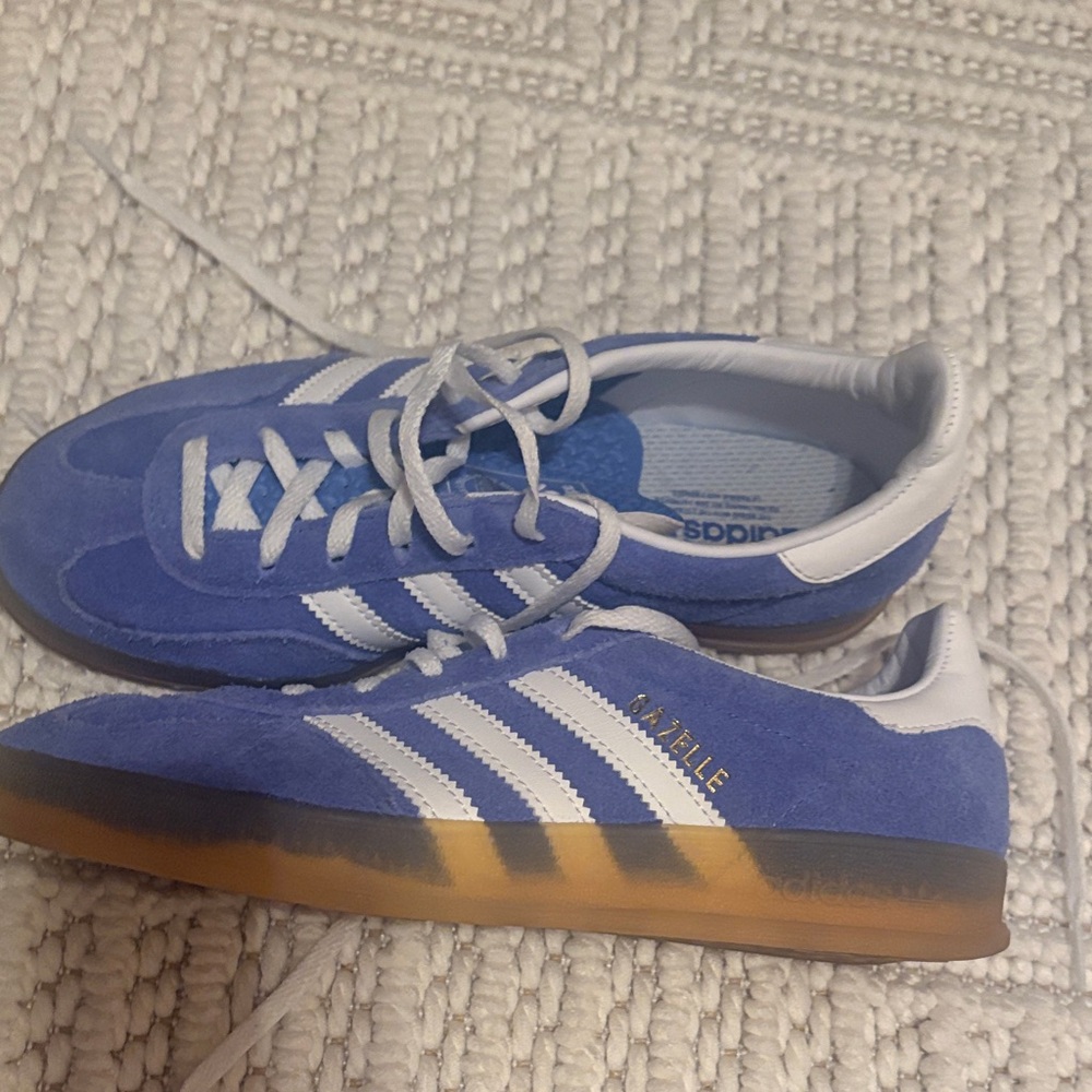 Adidas women’s Blue Suede Sneakers with White Stripes